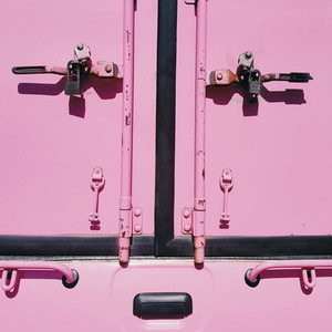 Close door of pink truck