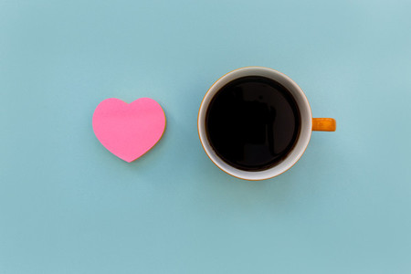 Love coffee with pink heart shape and coffee cup