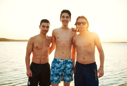 Three teenage boys on summer camp together