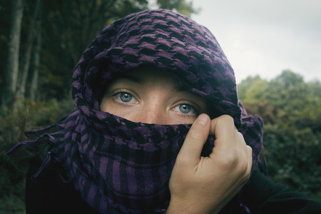 Blue eyed girl with scarf