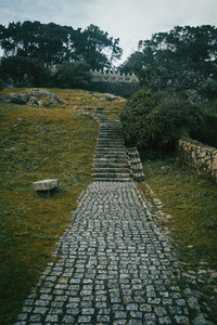 Stone path and stairs in Baiona Galicia Spain