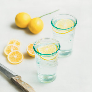 Morning detox lemon water in glasses  square crop