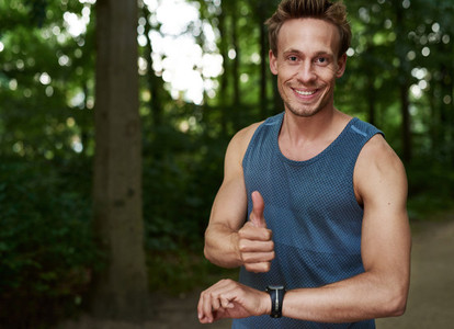 Fit Guy Showing Thumbs up at the Park
