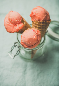 Refreshing summer blood orange ice cream  copy space