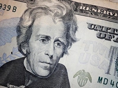 Andrew Jackson on twenty Dollars bill macro United states money