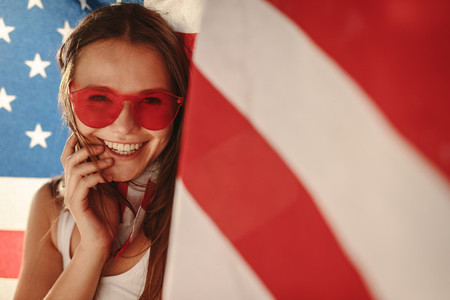 American girl with national flag