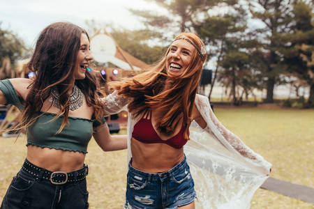 Girls having a great time at music festival