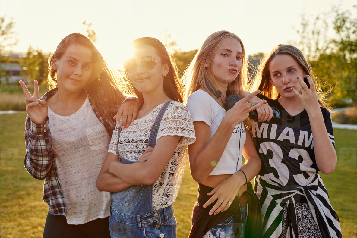 Four teenage girls fooling around