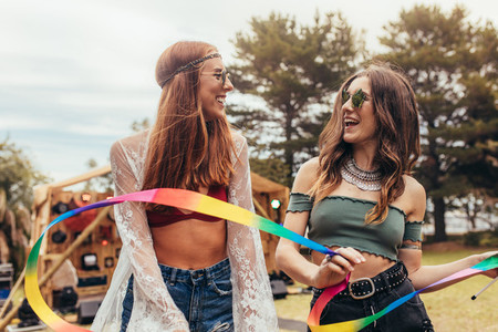 Young women enjoying at music festival