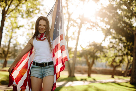 American girl with national flag