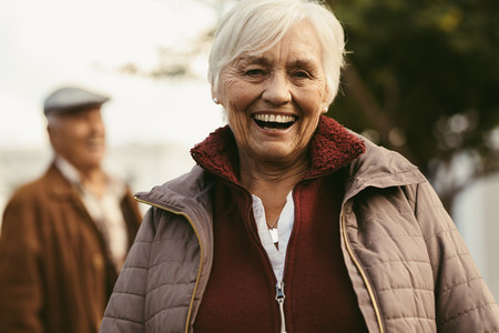 Cheerful senior woman outdoors on a winter day