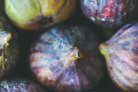 Close up of fresh ripe purple figs  top view  horizontal composition