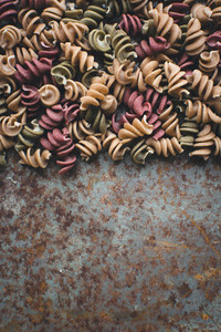 Colorful pasta fusili detail