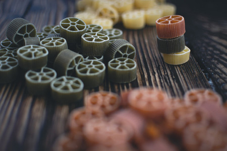 Colorful wheel pasta detail
