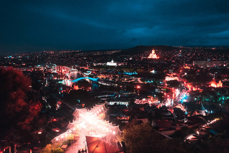 Big old city at night Tbilisi