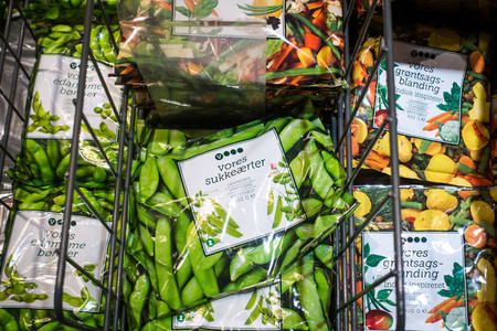 Frozen peas in a grocery store