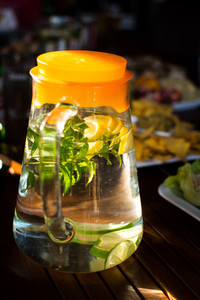 Jar of refreshing water with lem
