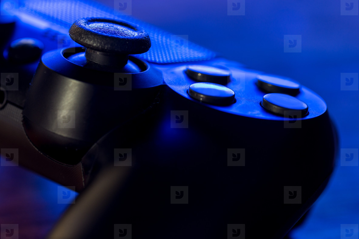 Video game controller night with lights closeup