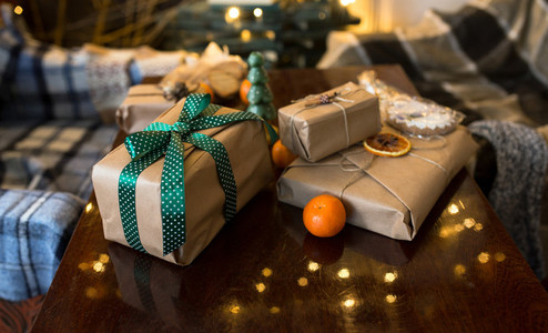 Beautiful themed gifts lie on wooden table