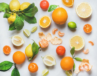 Variety of fresh citrus fruit for making healthy smoothie