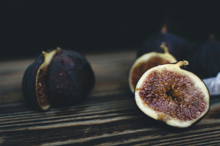 Fresh ripe figs on a wooden