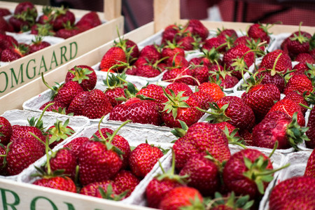 Fresh strawberries in paper box