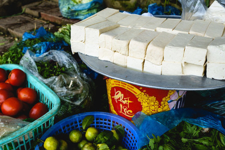 Fresh tofu for sale at market