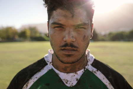 Close up of strong rugby player