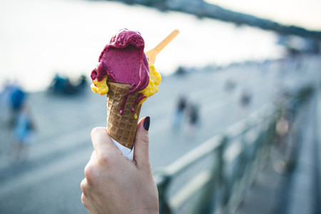 Yellow pink ice cream cone