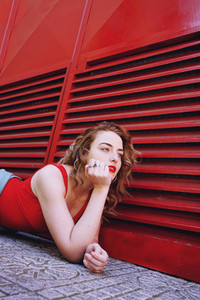 Young cool model in red