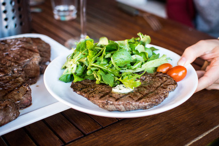 Grilled beef steak and salad
