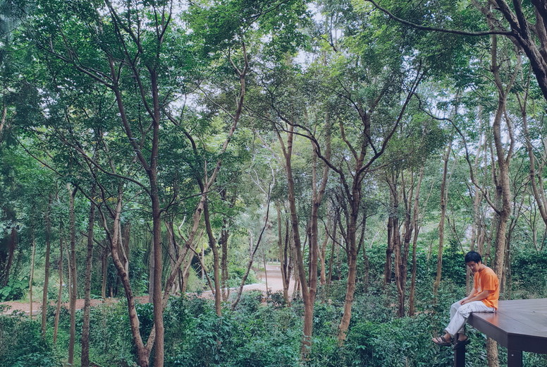 Lonely man sitting enjoy nature