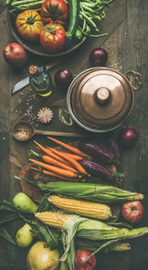 Autumn healthy ingredients for Thanksgiving day dinner preparation flat lay