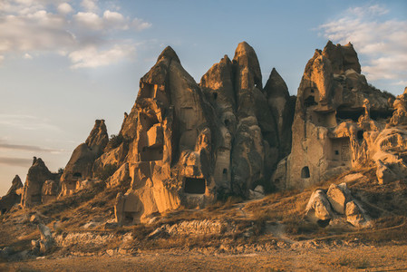 Natural volcanic rocks with ancient cave houses  Cappadocia  Turkey
