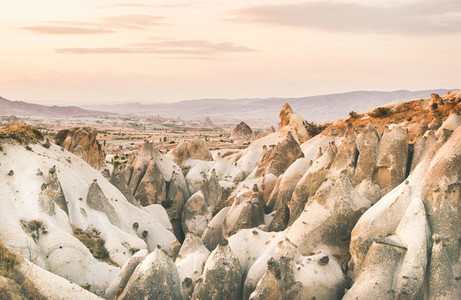 Valley with volcanic tuff stone rocks in Cappadocia