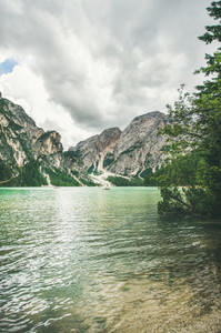Mountain Lake in Valle di Braies in Italy