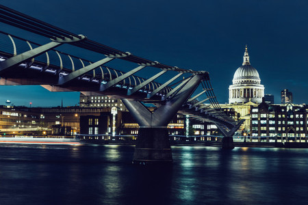 Modern London city skyline St Pauls Cathedral and Bridge River T