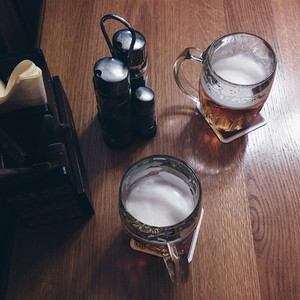 Having beer in restaurant