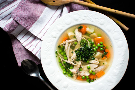 Homemade chicken broth with vege