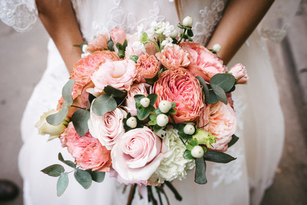 Bride with bouquet  closeup