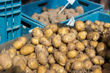 Potatoes in crates for sale