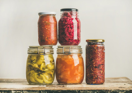 Autumn seasonal pickled or fermented vegetables  Home food preserving
