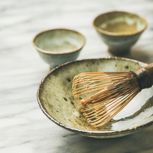 Japanese tools and bowls for brewing matcha green tea