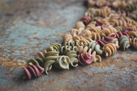 Colorful pasta fusili detail