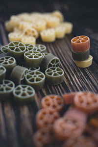 Colorful wheel pasta detail
