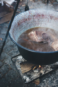 Cooking outside in a cast iron