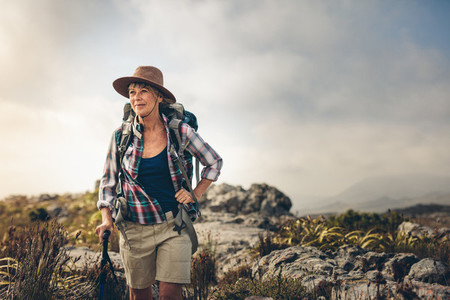 Senior woman on a hiking trip