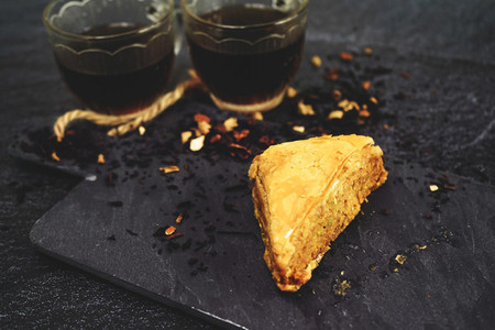 Turkish baklava with organic black tea