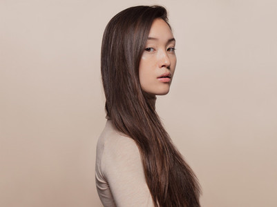 Woman with a long straight hair