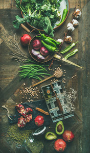 Winter vegetarian or vegan food cooking ingredients  vertical composition